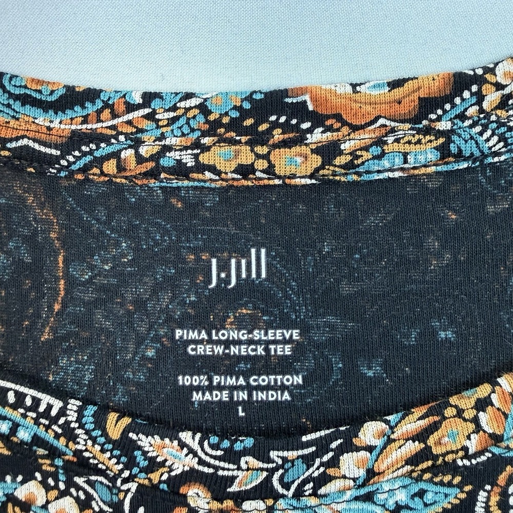 J Jill Size-L Womens Top Pima Cotton Paisley Print Black - Picture 3 of 9